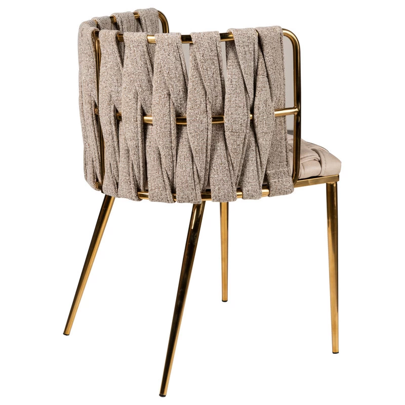 The Eterno Dining Chair, Off White And Gold, Fabric And Faux Leather - Image 2