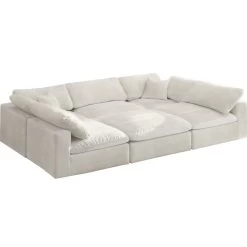 Cozy Cloud-Like Comfort Modular 5-Seater Sectional And Ottoman, Cream