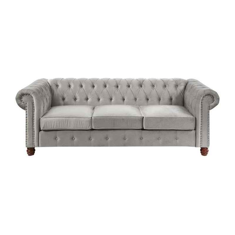 Lexicon Welwyn Velvet Chesterfield Sofa In Gray - Image 5