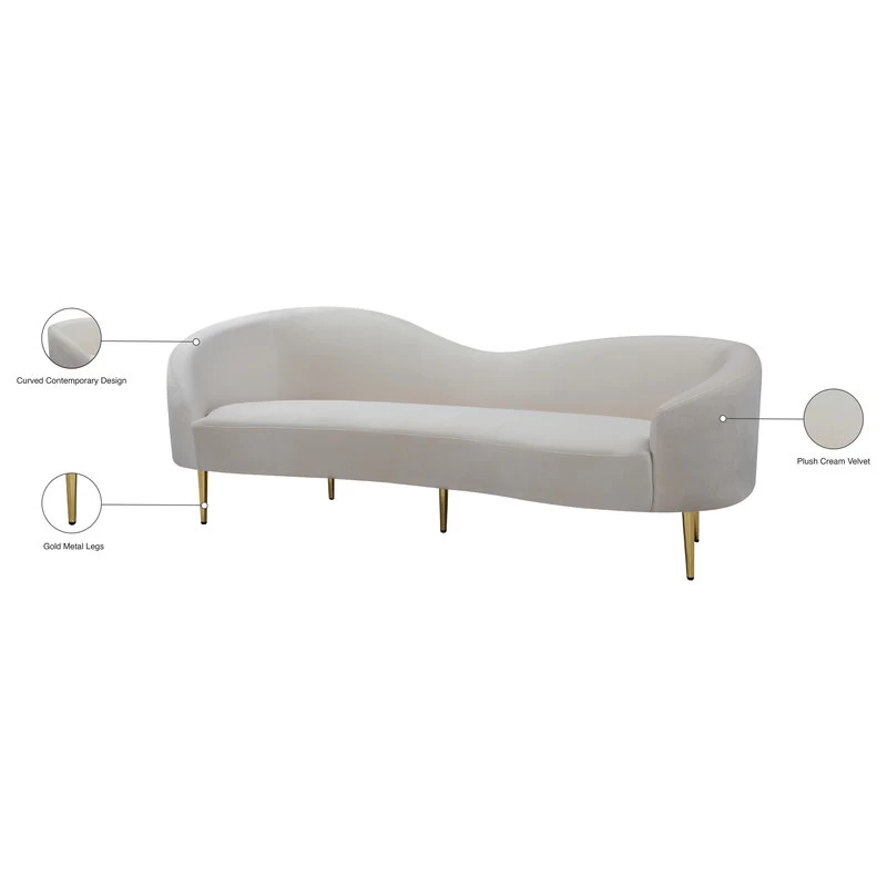 Ritz Velvet Sofa, Cream - Image 9