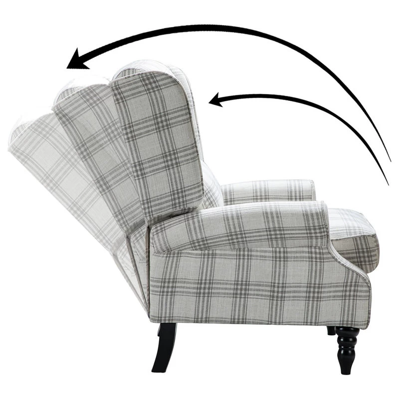 Modern Wingback Recliner, Plaid Gray - Image 4