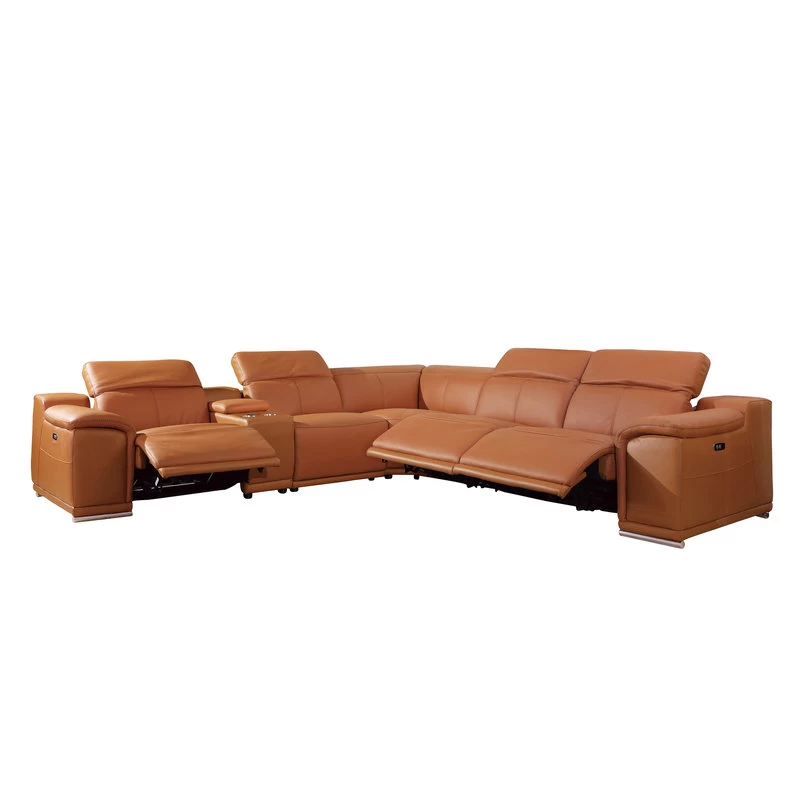 Frederico Genuine Italian Leather 6-Piece 1 Console 3-Power Reclining Sectional, Camel