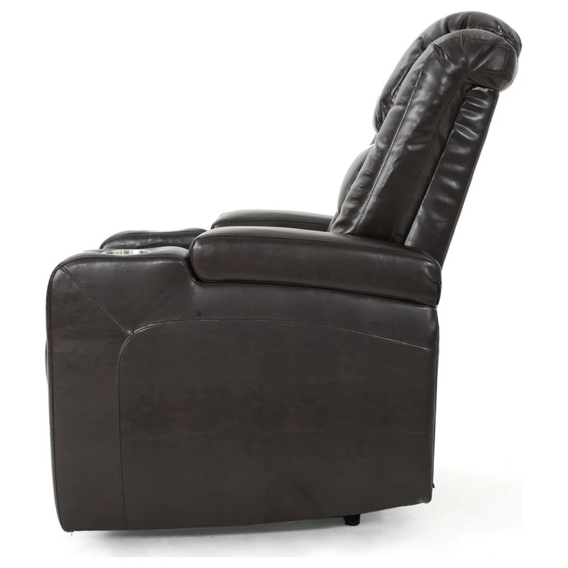 GDF Studio Everette Brown Leather Power Recliner With Arm Storage And USB Cord - Image 9