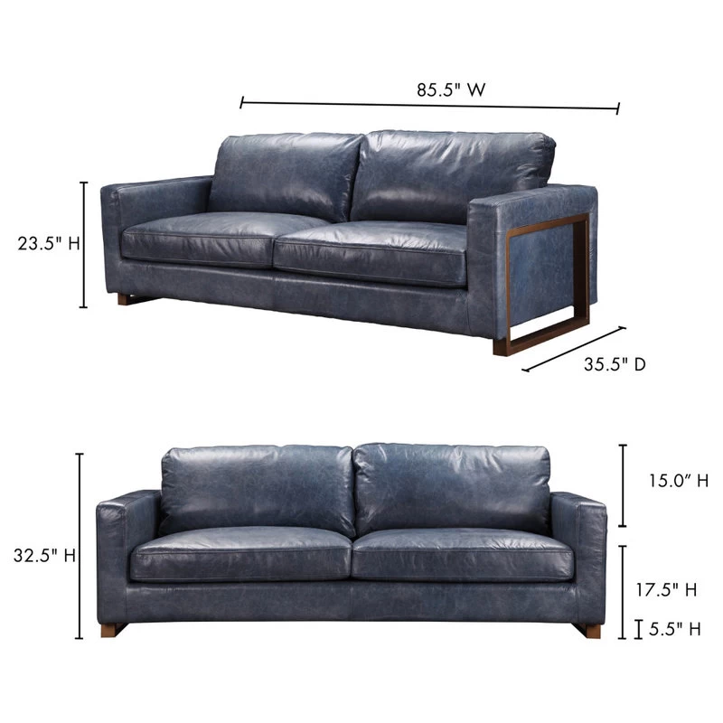 Moe's Home Collection Nikoly Contemporary Leather Sofa In Blue - Image 7