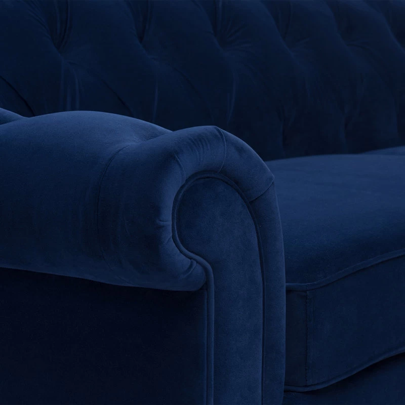 Alexandra 132" Chesterfield Tufted Sectional, Right Facing, Navy Blue - Image 11