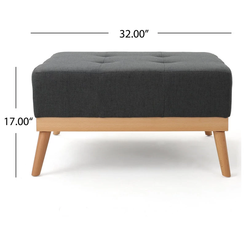 GDF Studio Lou Mid-Century Fabric Ottoman, Oxford Gray - Image 3