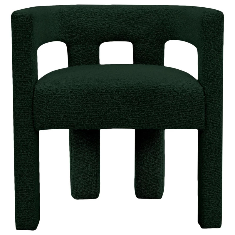 The Camille Dining Chair, Bouclé Fabric, Green