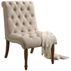 Iris Tufted Upholstered Slipper Chair, Beige