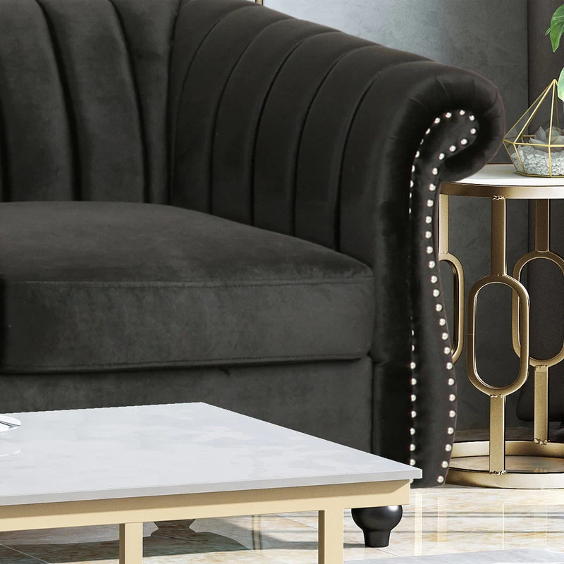 Olga Modern Glam Velvet 3 Seater Sofa, Black, Dark Brown - Image 4