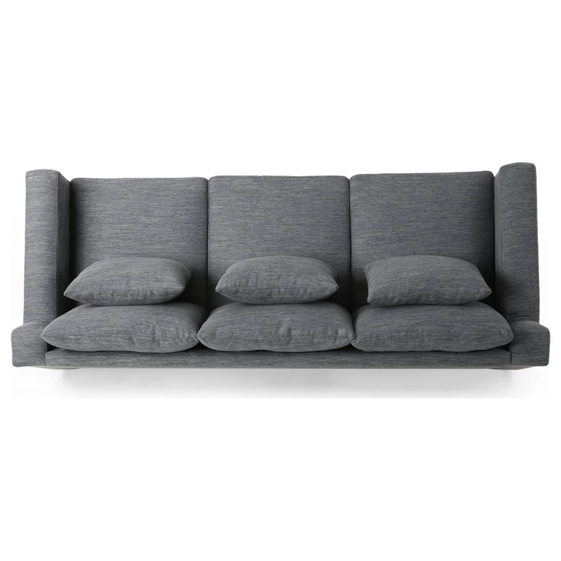 Noxon Fabric 3 Seater Sofa With Accent Pillows, Charcoal + Dark Walnut - Image 9