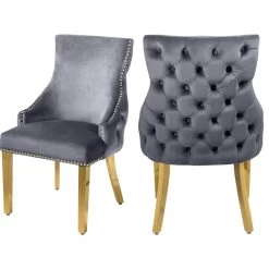 The Sovereign Dining Chair, Gray, Velvet, Set Of 2