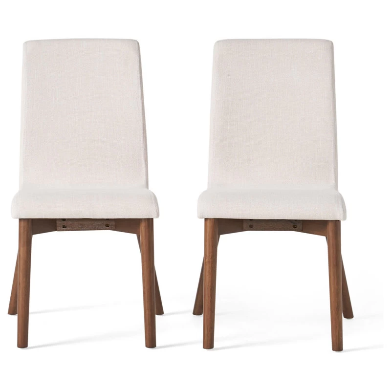 GDF Studio Katherine Fabric Seat And Wood Finish Dining Chairs, Set Of 2, Beige/