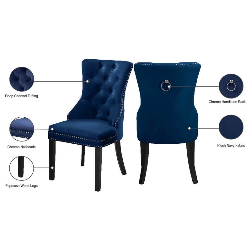 The Monarch Dining Chair, Navy, Velvet Set Of 2 - Image 7