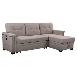 Bowery Hill Light Gray Reversible Sleeper Sofa Storage Chaise USB Charging Port