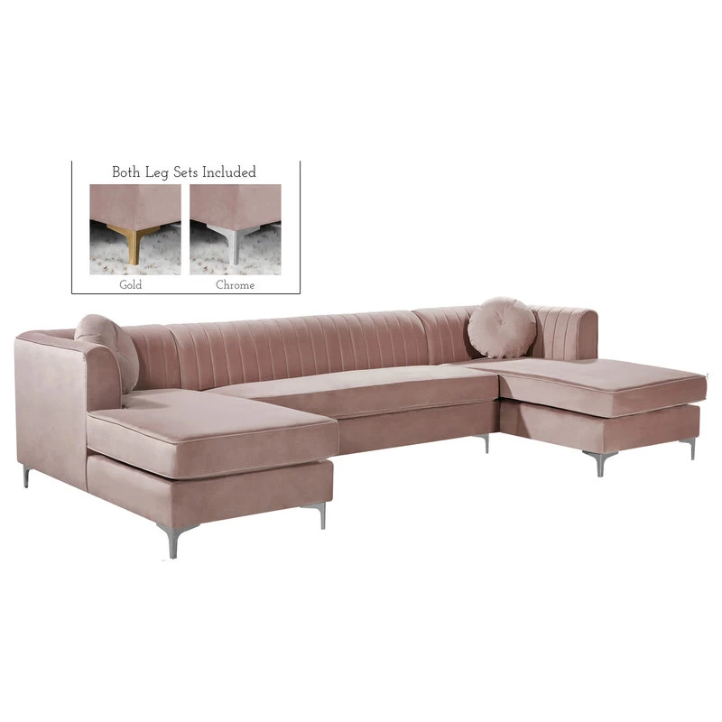 Graham Pink Velvet 3pc. Sectional, Pink - Image 2