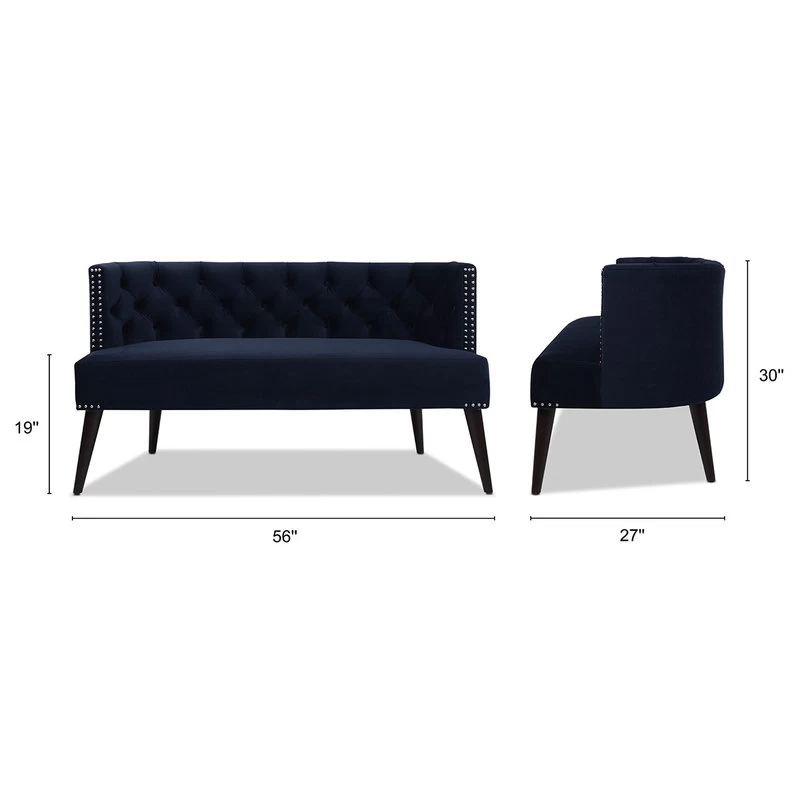 Celine Tufted Settee With Nailhead Accents, Dark Navy Blue - Image 4