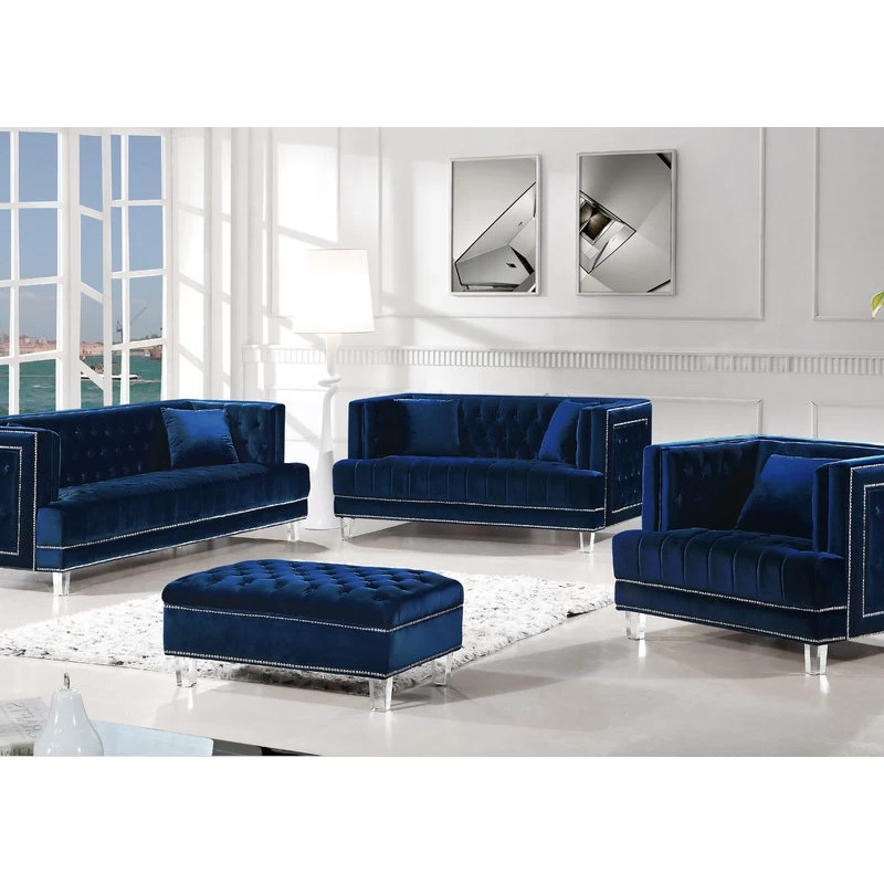 Lucas Velvet Sofa, Navy - Image 5