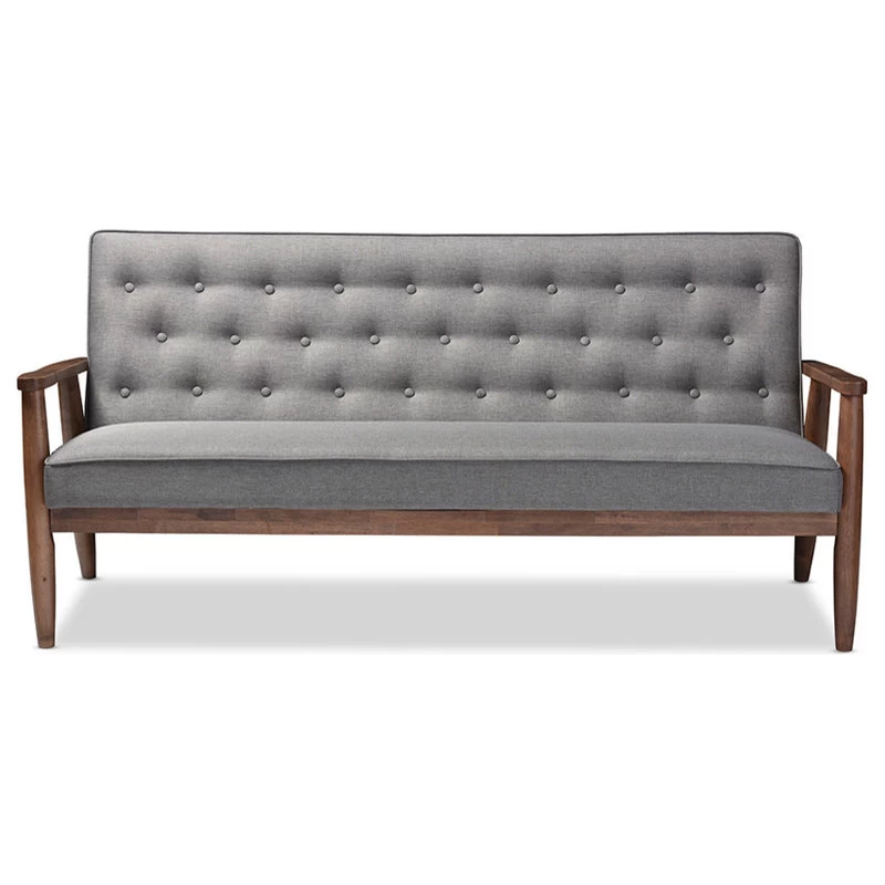 Baxton Studio Sorrento Retro Upholstered Wooden 3-Seater Sofa, Gray Fabric - Image 2