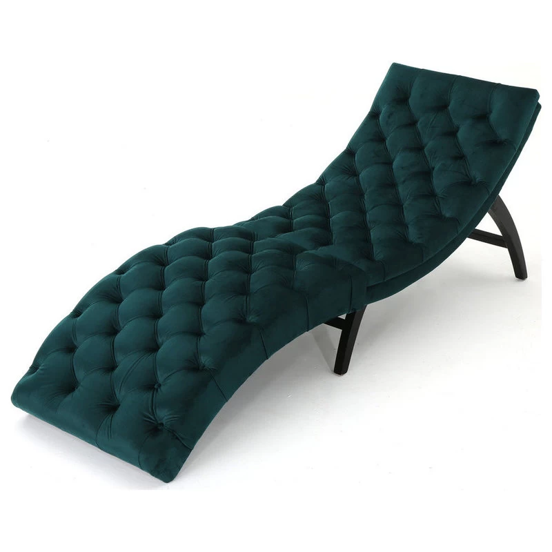 GDF Studio Grasby Tufted New Velvet Chaise Lounge, Teal