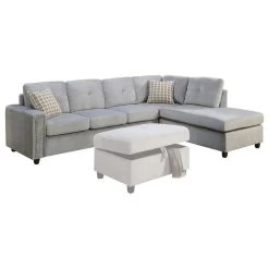 ACME Belville Velvet Sectional With Pillow In Gray