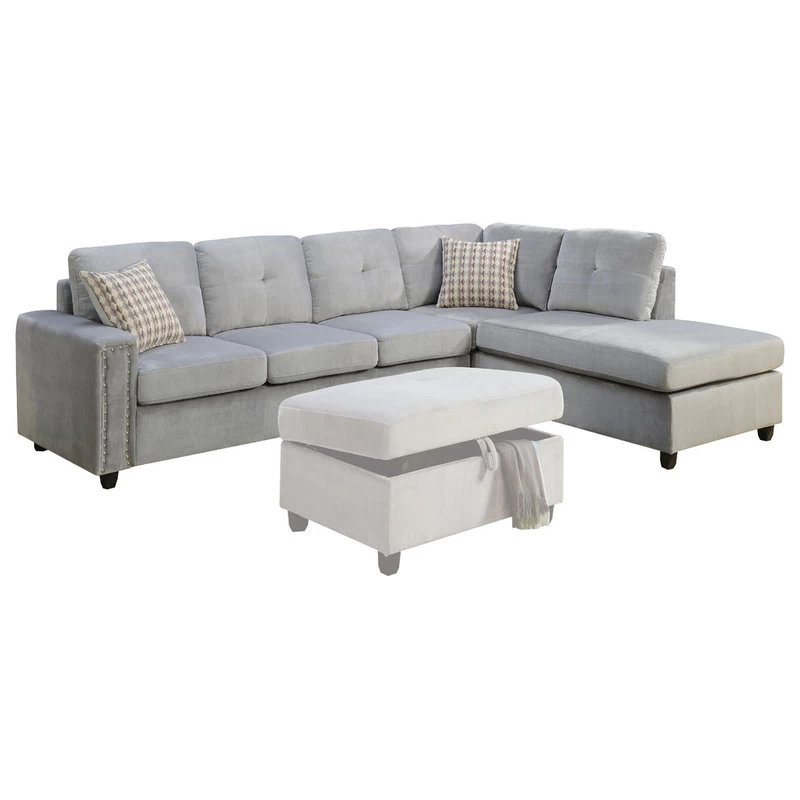 ACME Belville Velvet Sectional With Pillow In Gray
