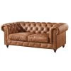 Leather Chesterfield Love Seat, Light Brown
