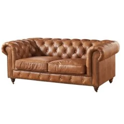Leather Chesterfield Love Seat, Light Brown