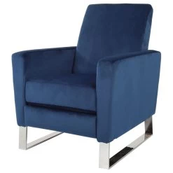 Arvin Velvet Push Back High Leg Recliner With Stainless Steel Legs, Cobalt