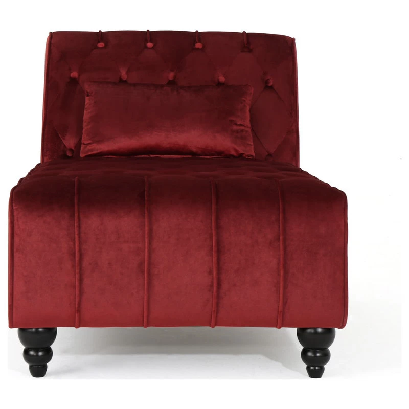 GDF Studio Rafaela Tufted New Velvet Chaise Lounge, Garnet - Image 5