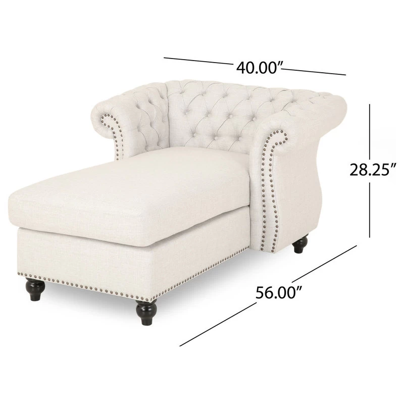 Phyllis Modern Glam Chesterfield Chaise Lounge, Beige/Dark Brown - Image 5