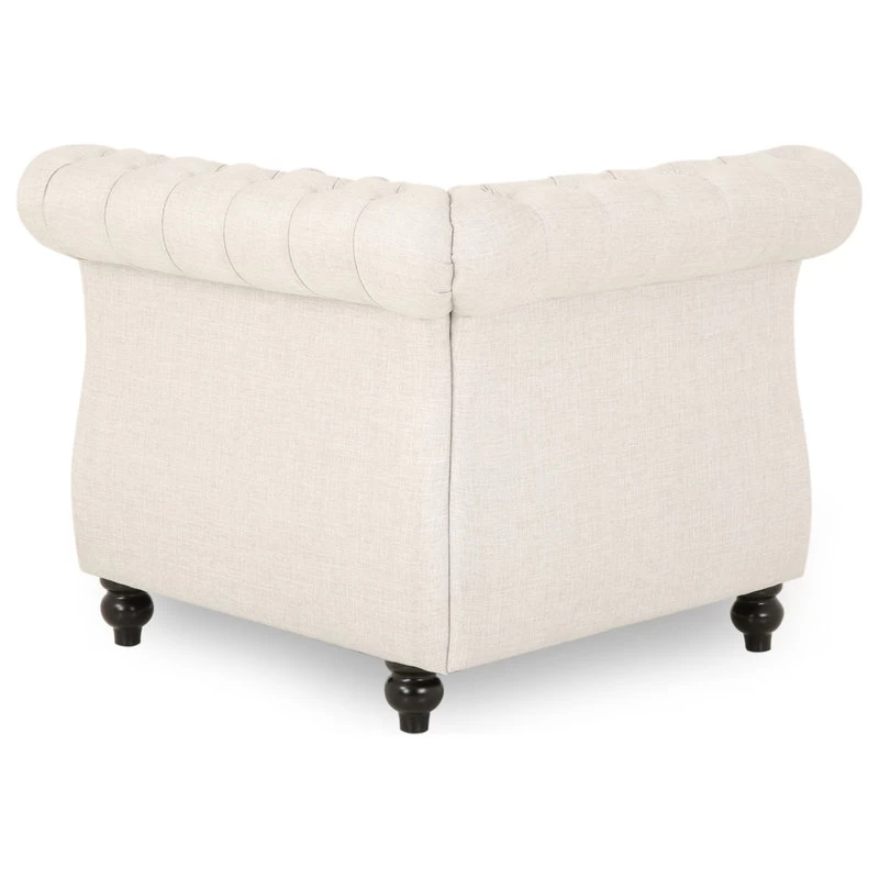 Zenobia 6 Seater Velvet Tufted Chesterfield Sectional, Beige, Dark Brown - Image 7