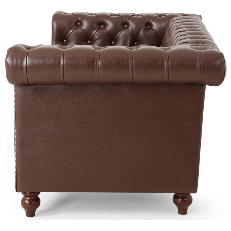 Timber Contemporary Button Tufted Loveseat With Nailhead Trim, Dark Brown And Es - Image 9
