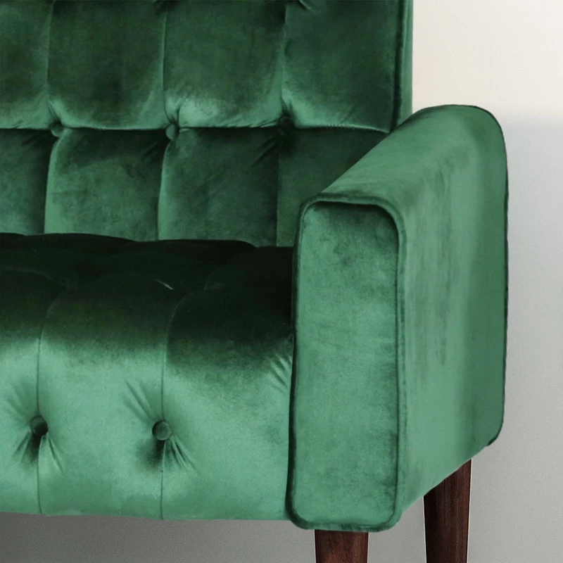 Adan Tufted Velvet Sofa With Gold Tipped Tapered Legs, Emerald, Gold Finish - Image 4