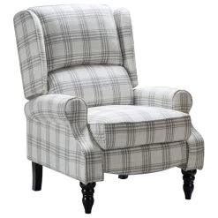 Modern Wingback Recliner, Plaid Gray