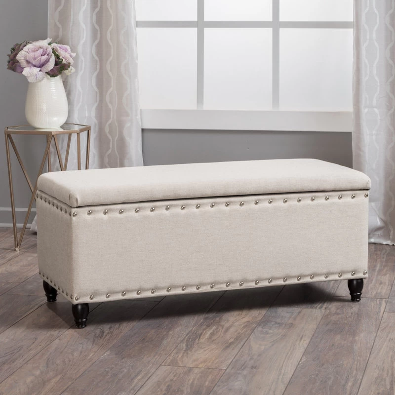 GDF Studio Evvy Fabric Storage Ottoman, Wheat - Image 2