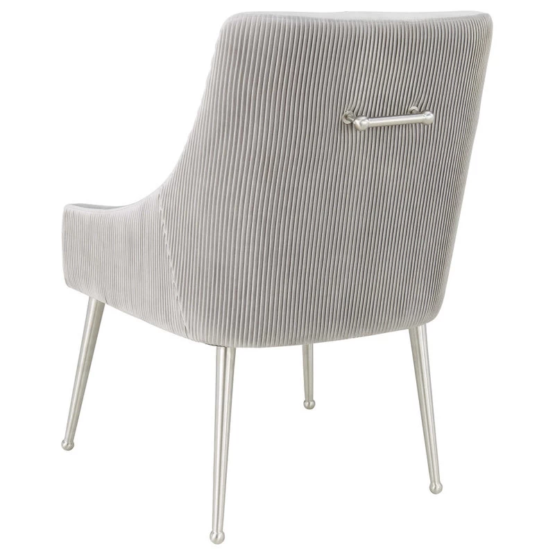 Beatrix Pleated Light Grey Velvet Side Chair - Silver Legs - Light Grey - Image 4