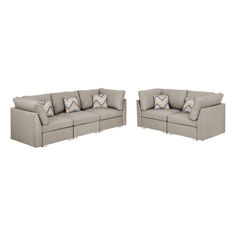 Amira Beige Linen Fabric Sofa And Loveseat Living Room Set With Pillows