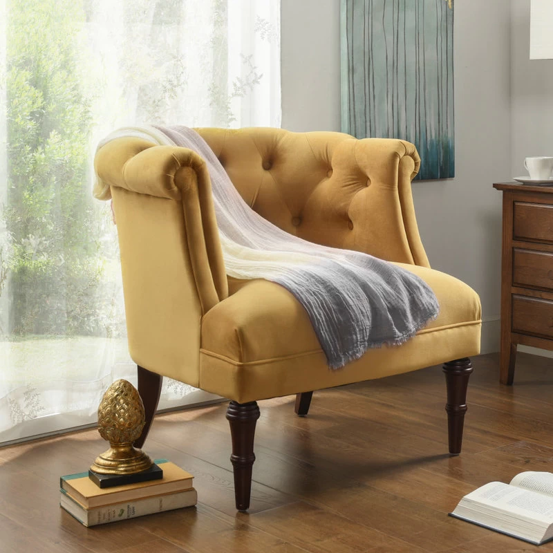 Katherine Tufted Accent Chair, Mustard Gold Velvet - Image 2