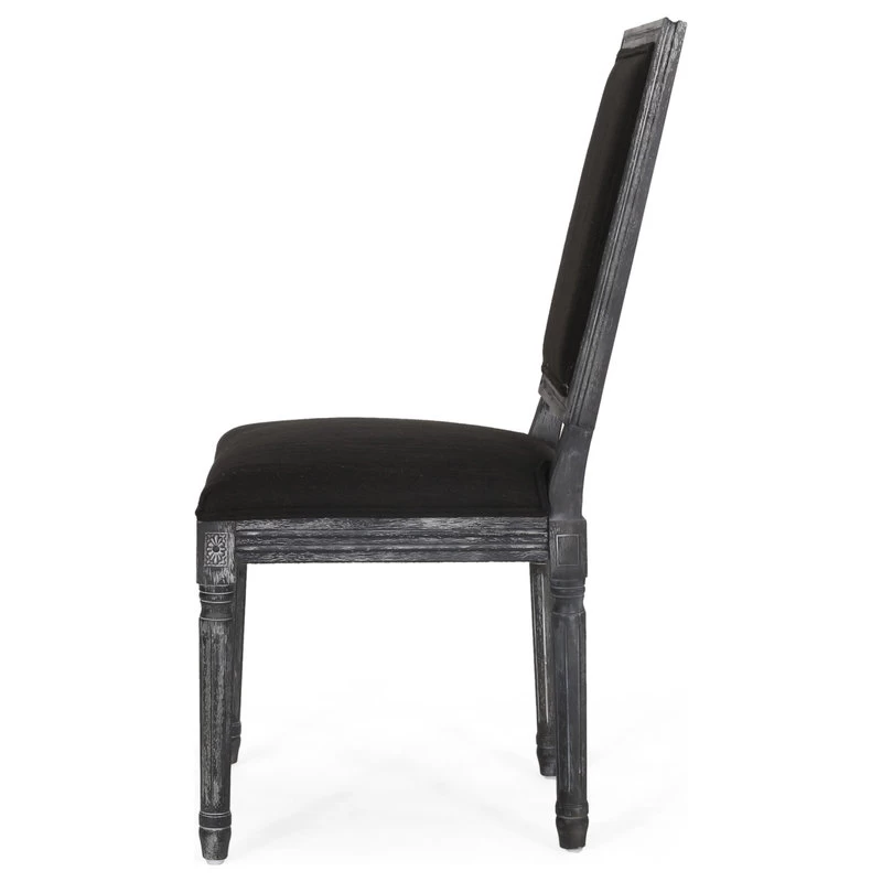 Amy French Country Wood Upholstered Dining Chair, Set Of 2, Black/Gray - Image 8