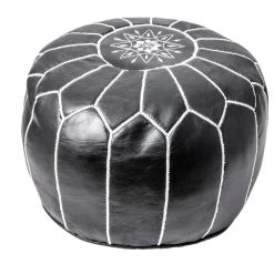 NuLOOM Leather Jerrie Contemporary Ottoman, Black