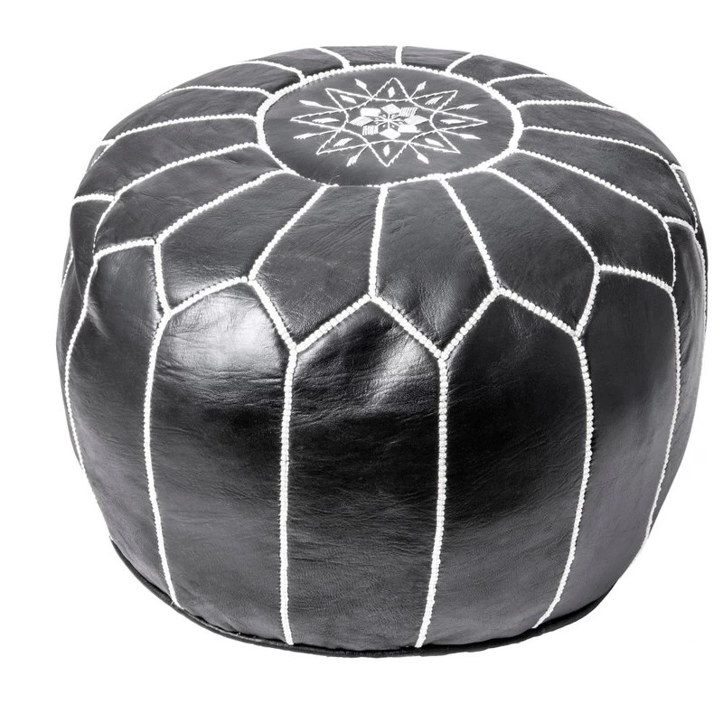 NuLOOM Leather Jerrie Contemporary Ottoman, Black