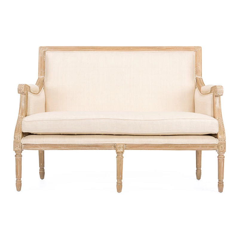 Baxton Studio Chavanon Wood And Light Beige Linen Traditional French Loveseat - Image 3