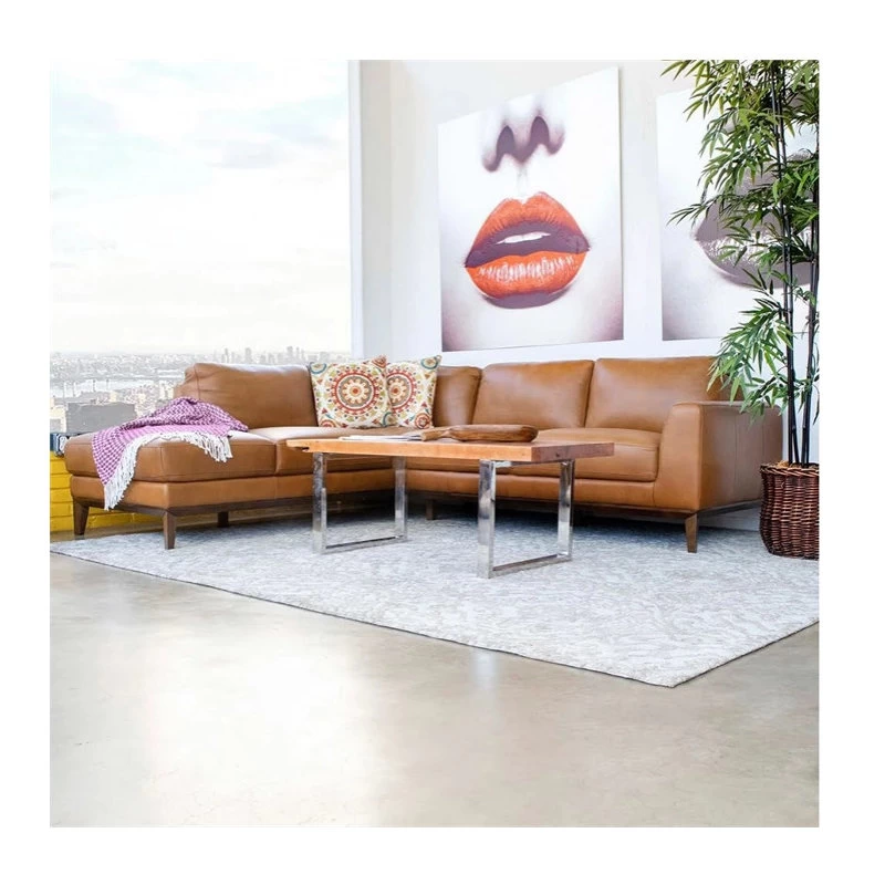 Milton Modern Tufted Living Room Top Leather Corner Sectional Sofa In Cognac Tan - Image 2