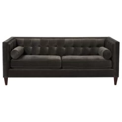 Jack 84" Modern Tuxedo Tufted Sofa, Charcoal Gray Velvet