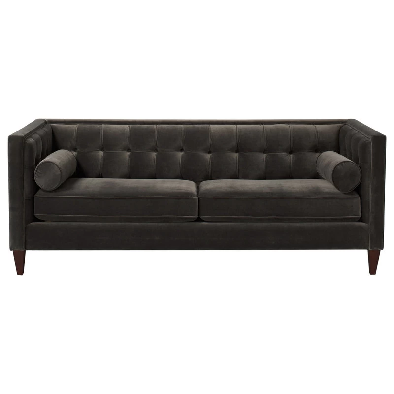 Jack 84" Modern Tuxedo Tufted Sofa, Charcoal Gray Velvet
