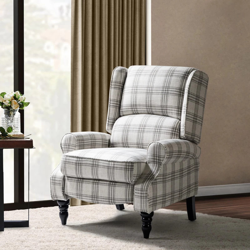Modern Wingback Recliner, Plaid Gray - Image 2
