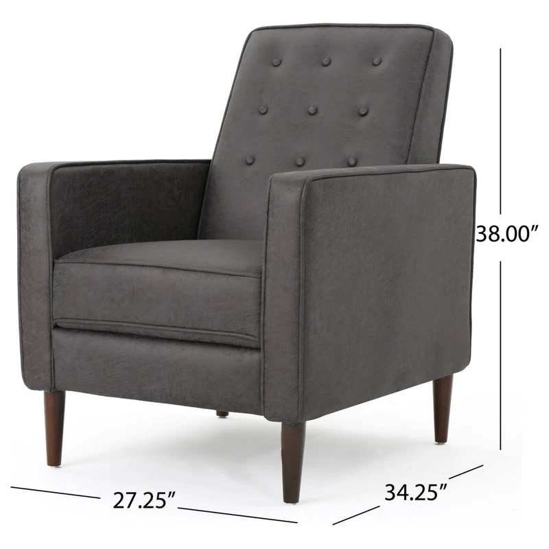 Mason Mid-Century Modern Button Tufted Fabric Recliner, Microfiber/Slate, Single Chair - Image 4