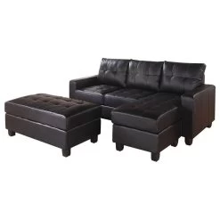 Lyssa Sectional Sofa, Reversible Chaise And Ottoman, Black