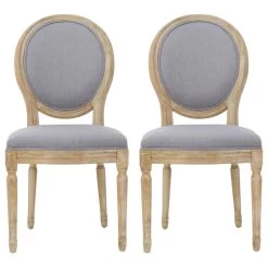 GDF Studio Phinnaeus French Country Fabric Dining Chairs (Set Of 2), Light Gray