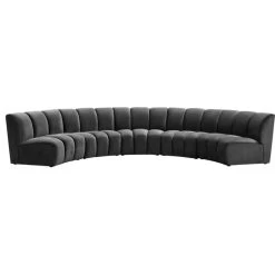 Infinity Channel Tufted Velvet Modular Chair, Gray, 5 Piece